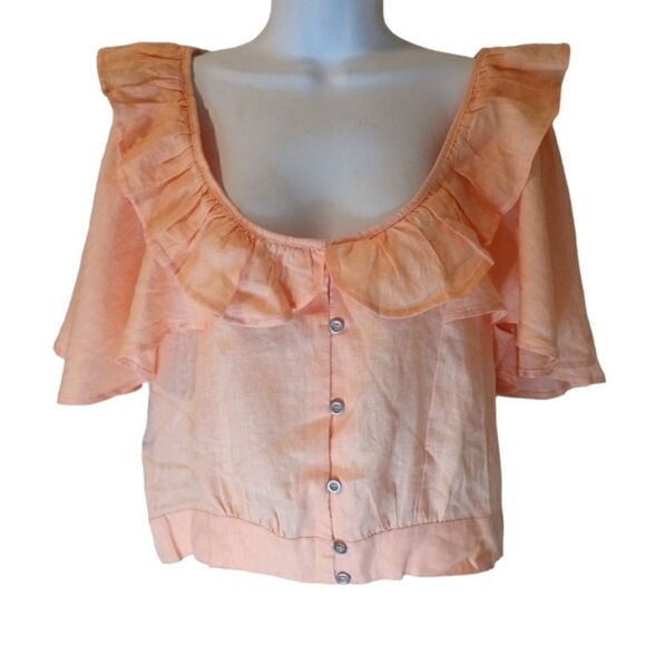 Free People Sweet Times peach linen top size L - Picture 6 of 7